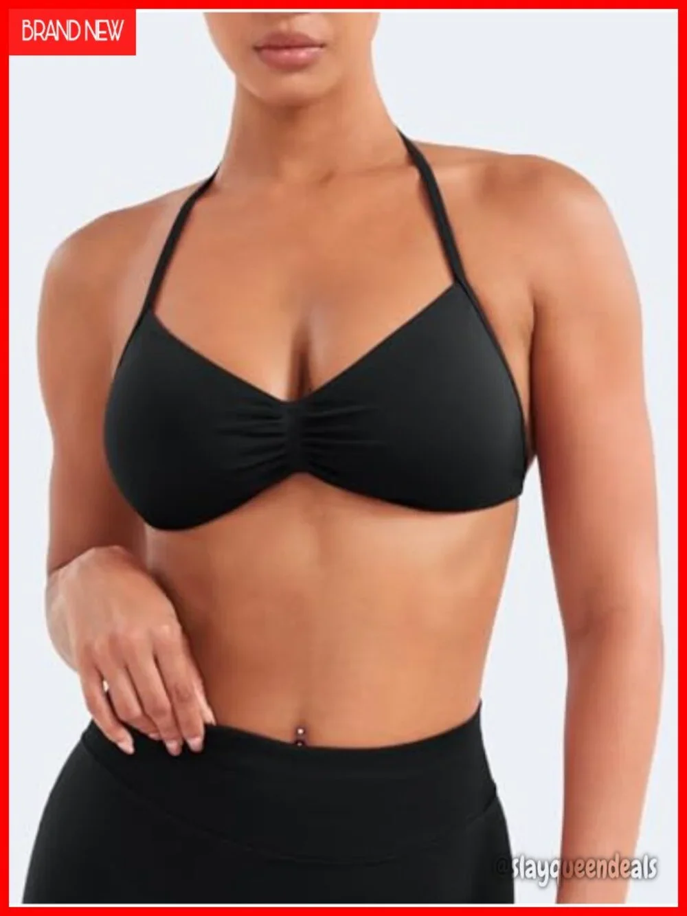 Strappy Sports Bra Open Back Adjustable Halter Wire Free Yoga Workout Bra